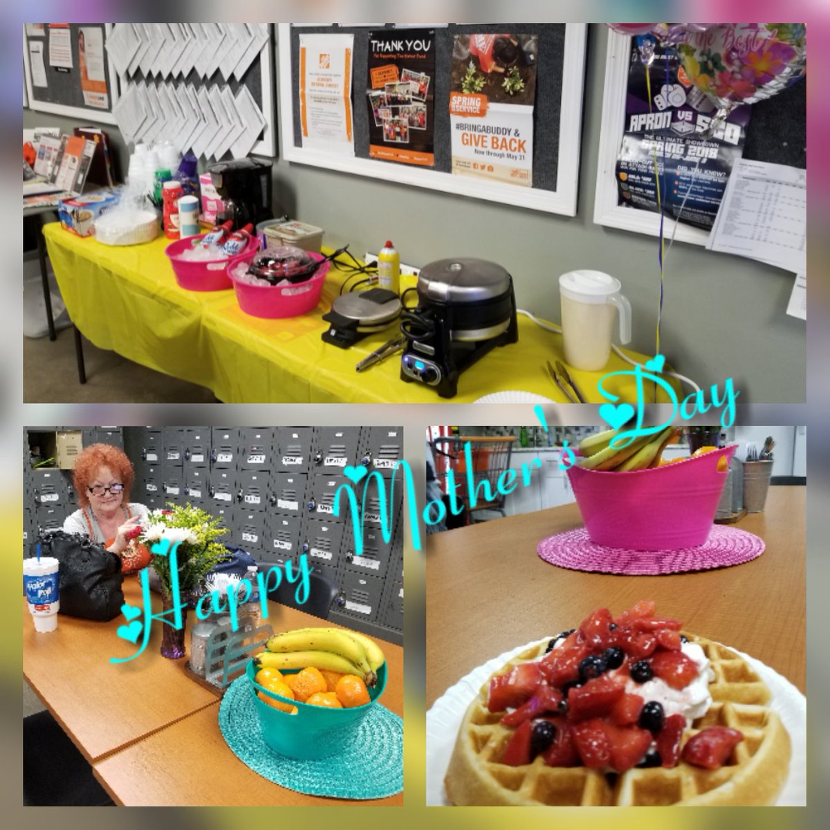THD_Stephanie's tweet photo. Celebrated all of the great mom's at 441 this morning, with a breakfast waffle bar!! Happy Mothers Day! Thank you to the 441 Fun Fund team for making today special. @THD_Melissa @DHRM_mjackson #D287BiggerStrongerFaster #OneForMom #MothersDay https://t.co/qwTIVEXZN3