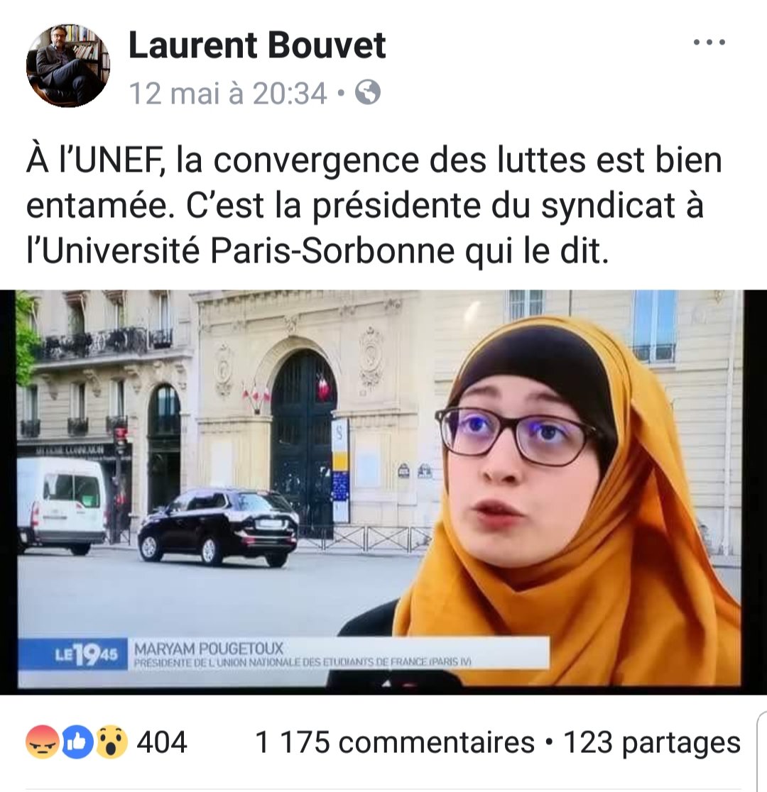 s_assbague's tweet photo. Depuis qu'elle a répondu à une itw sur la sélection à l'université, Maryam Pougetoux, est la cible d'une odieuse campagne de harcèlement raciste. Ceux qui rêvent de musulmans invisibles &amp; silencieux n'ont pas supporté de la (sa)voir présidente d'un syndicat étudiant ET voilée. https://t.co/WmXyxB4F9H