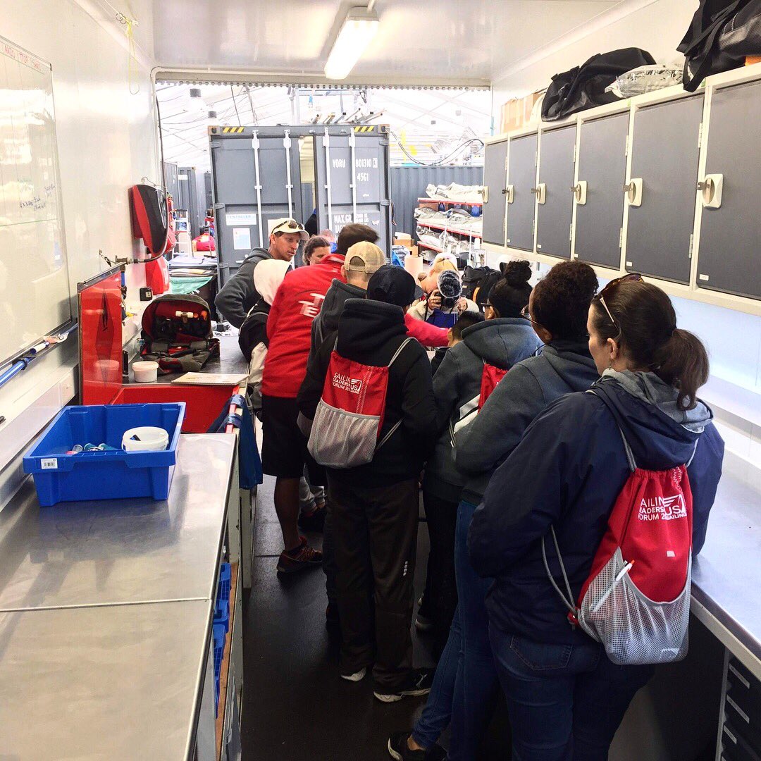 HARKEN's tweet photo. Great time today showing the intrepid students from the @ussailing REACH program around the @volvooceanrace Boatyard and #Harken Tech Team container! Special thanks to @HarkenMark for leading the charge and @hcmedia1 for pulling it all together. #AtTheFront https://t.co/gMhtefiIlf