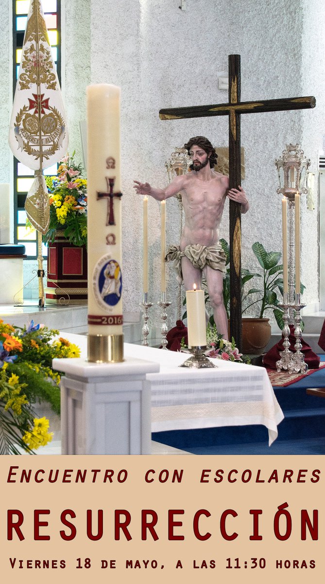 La Hermandad tiene programado realizar D.M. el Encuentro de Escolares con Jesús Resucitado que hayan recibido o vayan a recibir la Primera Comunión este año. Tendrá lugar en nuestra Parroquia de San José Artesano, el próximo viernes 18 de mayo a las 11:30 horas.