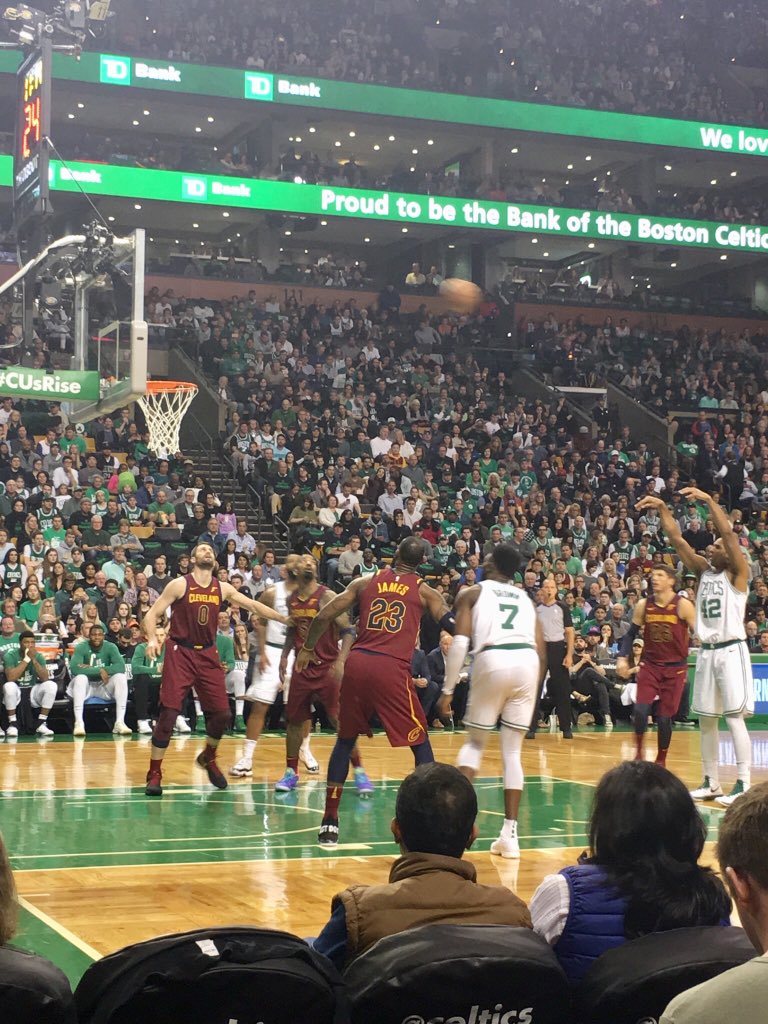 jaydarrah23's tweet photo. Court side for Celts vs. Cavs for Cam’s 18th BDay. East Finals Game 1. @c_darrah1 https://t.co/EtNK9ysZG6