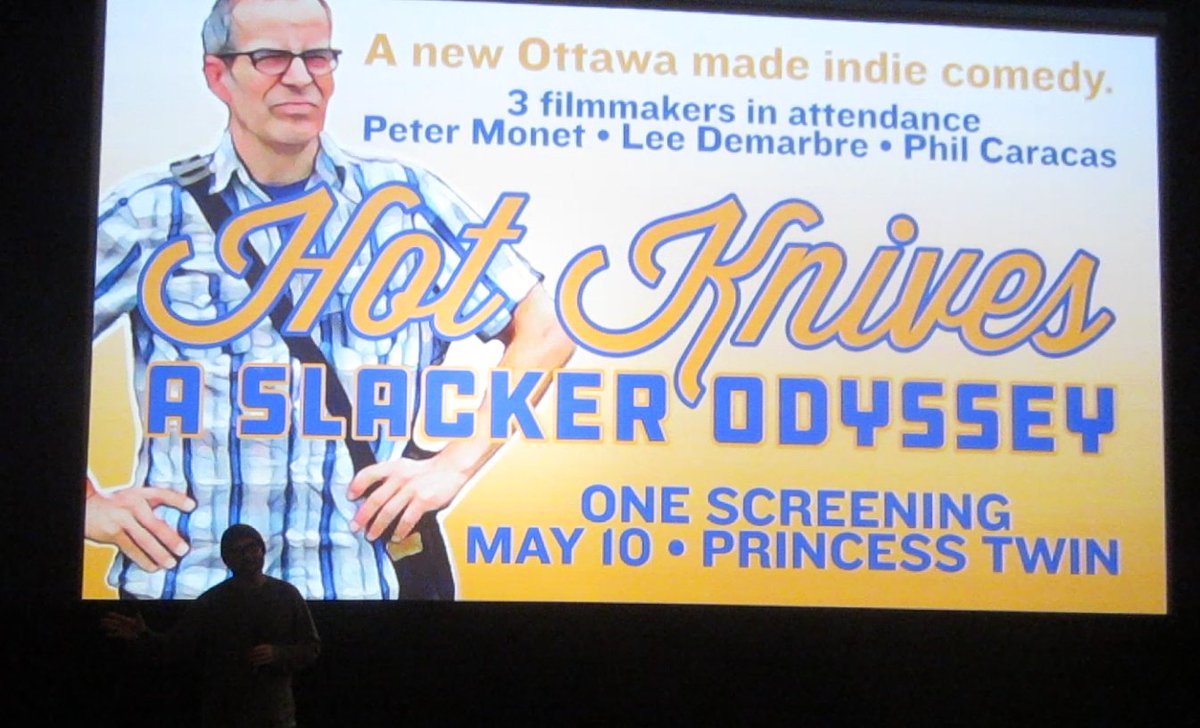 HobbyBarnBobby's tweet photo. Larger than life! Director @petermonet speaks before the @princesscinemas screening. #KWAwesome #HotKnivesTheMovie https://t.co/fiU5f2EUId
