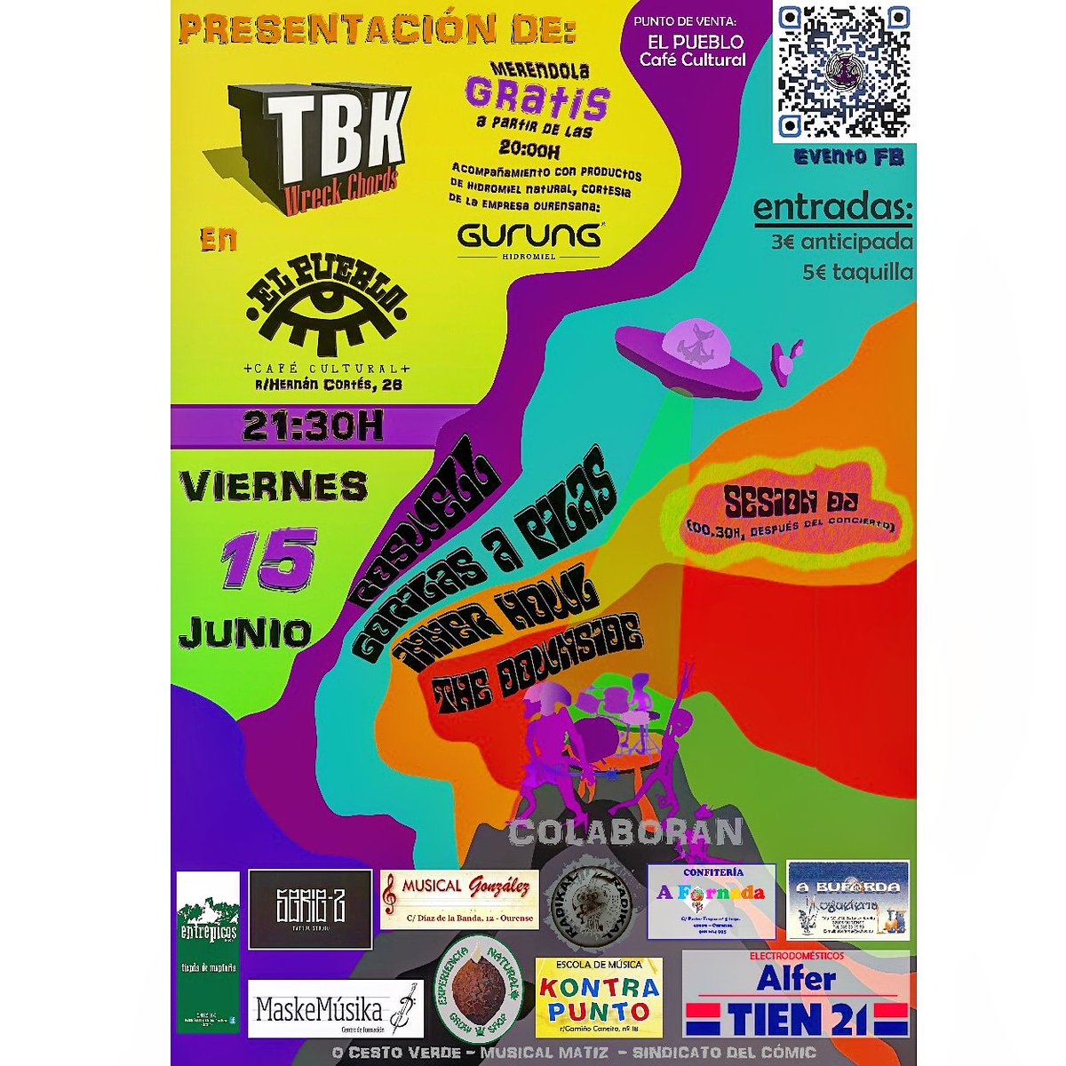 LosROSWELL's tweet photo. PRESENTACIÓN de TBK Wreck Chords. Asociación Cultural.
_____________________
👉 Café Cultural EL PUEBLO
👉 Viernes 15 de JUNiO
👉 20:00h: MERENDOLA
🍻🍡🍔 GRATIS !!
👉 21:30h: Conciertos + DJ https://t.co/hsHHRxTl8P
