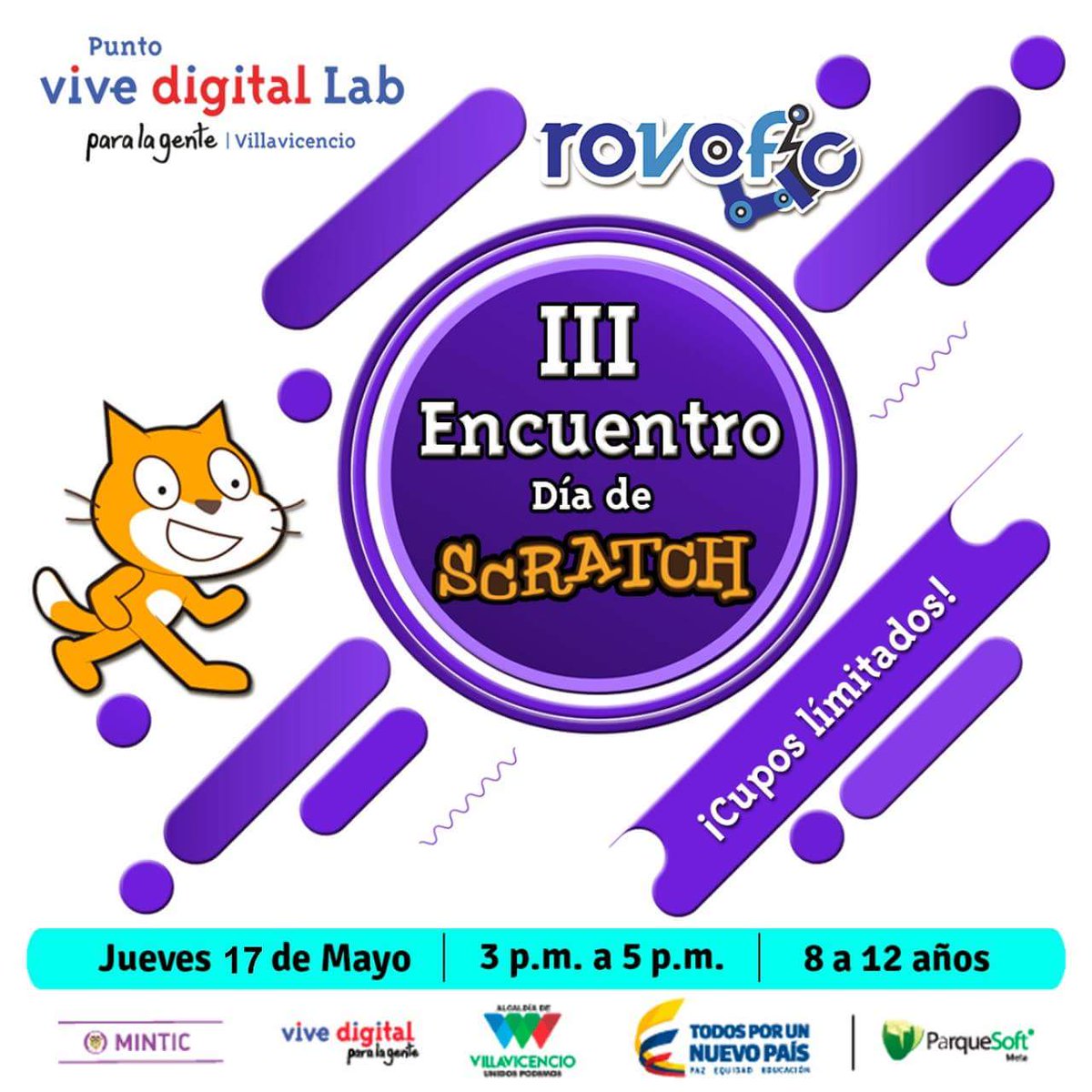 PvdLabVillavo's tweet photo. El día 17 de mayo tendremos el 3er encuentro de scratch un espacio para que tus hijos se diviertan y aprendan a programar en el Punto #ViveDigitalLab, dictado por ROVOFIC emprendimiento #TalentoParqueSoft Inscribete al link: https://t.co/qpIQ4ithOY https://t.co/3Klc4JR0mF