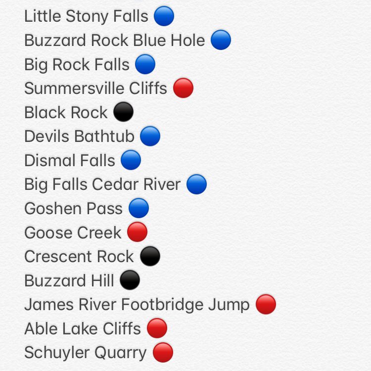 apaullling's tweet image. For anyone in Virginia who wants to get out and adventure this Summer, I’ve comprised a list of my favorite hikes and places I have yet to visit! 

⚫️= Hikes with Viewpoints
🔵= Hikes that have swimming holes
🔴=Hikes that have places for cliff diving 

Enjoy :)