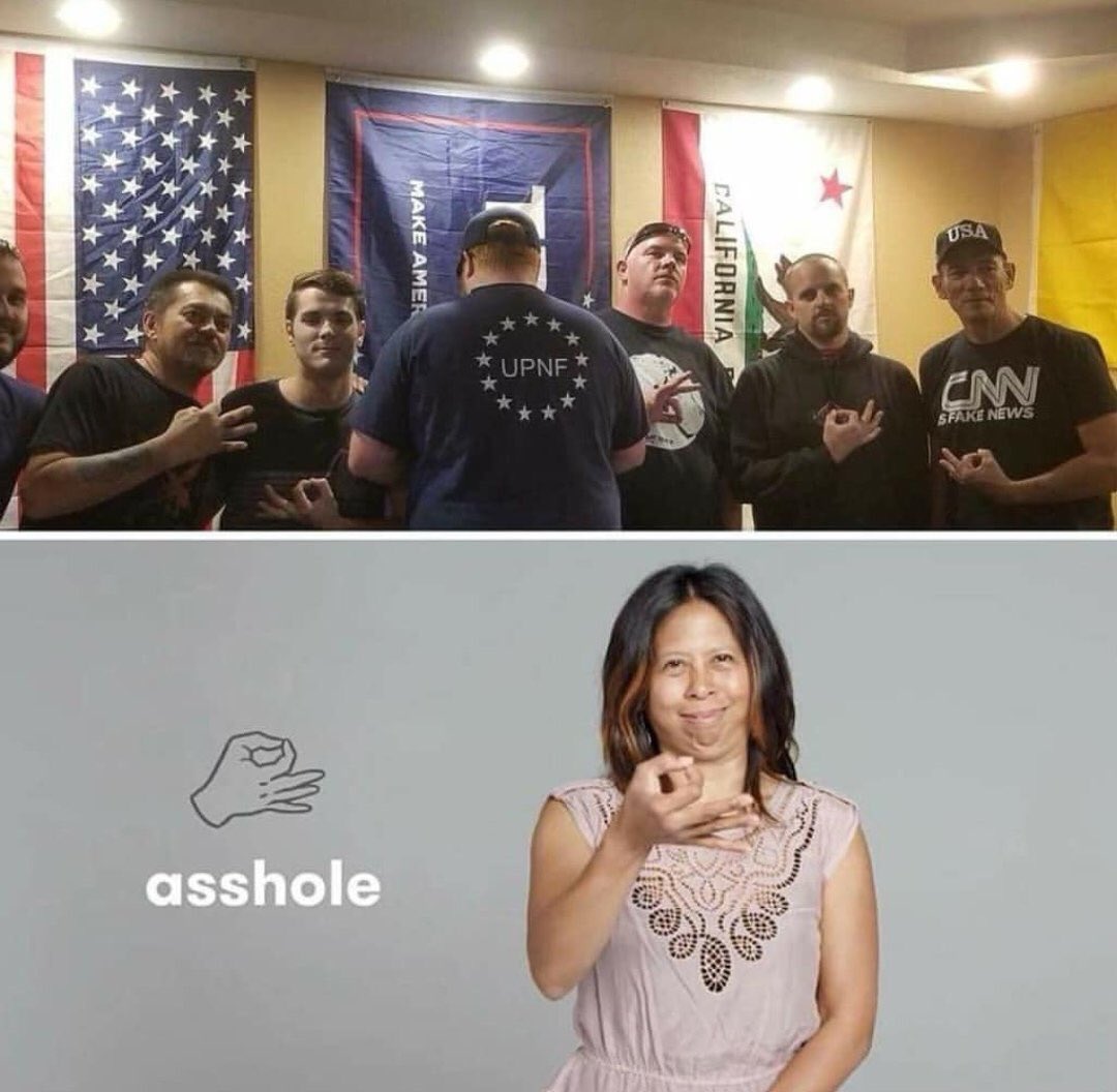 Pia Guerra Twitterissä: "Turns out the White Power symbol adopted by  assholes is ASL for- wait for it- “asshole”. https://t.co/lxuT8cXk10 via  @YouTube https://t.co/iHCfYnePEY" / Twitter