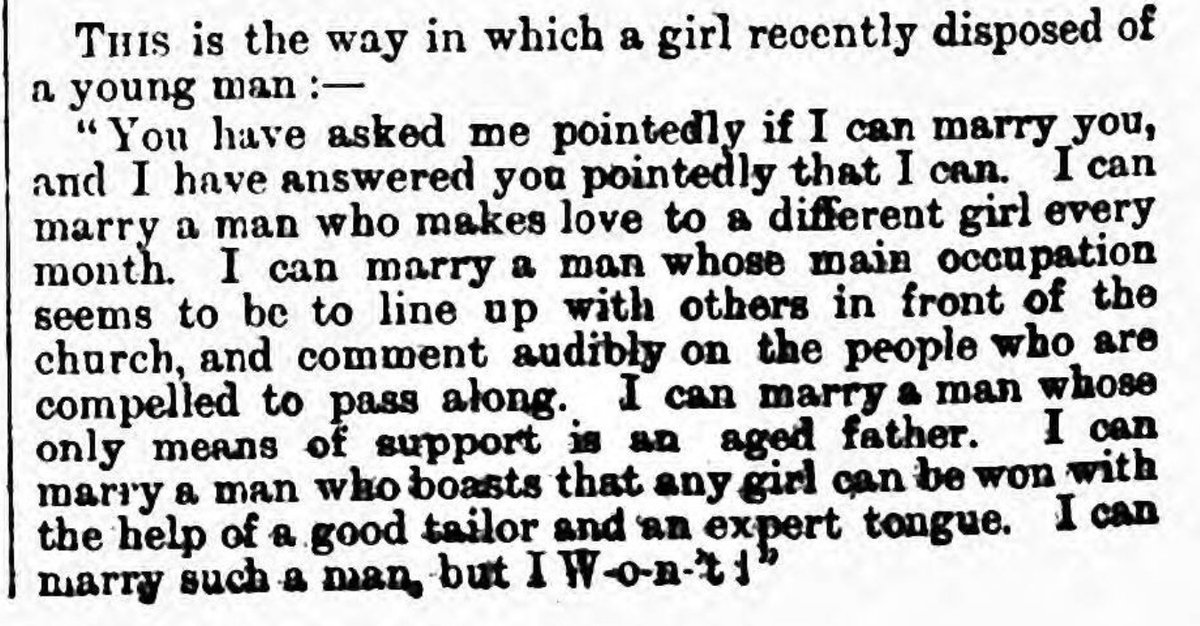 As romantic rejections go, this one is going to be difficult to top...- Pearson's Weekly (1891)