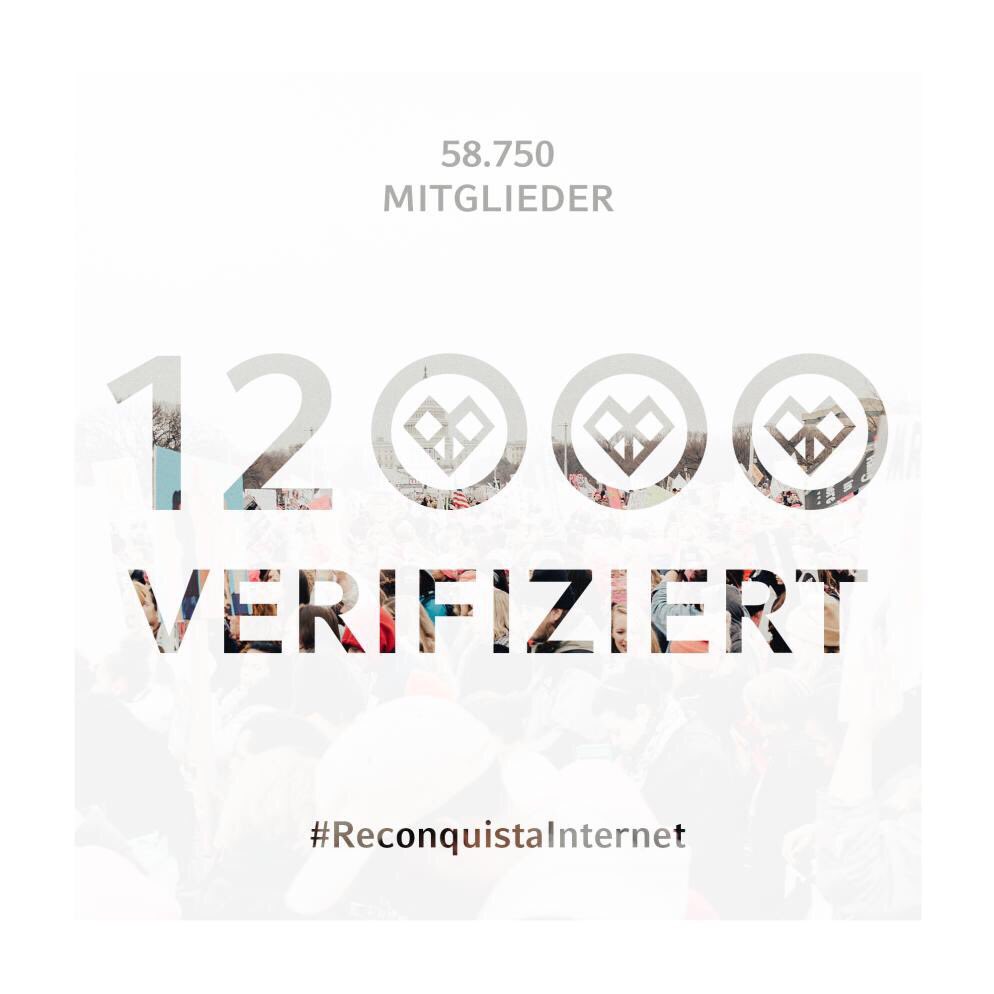 GG_Art_1_Abs_1's tweet photo. 12.000 verifizierte Aktivisten bei #ReconqistaInternet! 

#ReconquistaGermanica #DefendEurope #LiebeStartHass https://t.co/nZWf9gC89O