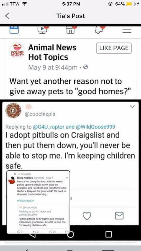 bully_tube's tweet photo. DISTURBING - The only reason I’m sharing this is to make people aware as to why we are so picky about our adopters, especially when it comes to our bully breeds. DO NOT GIVE AWAY YOUR DOG!! 

There are sick sick people out there!!! https://t.co/bBQD4yLKXc