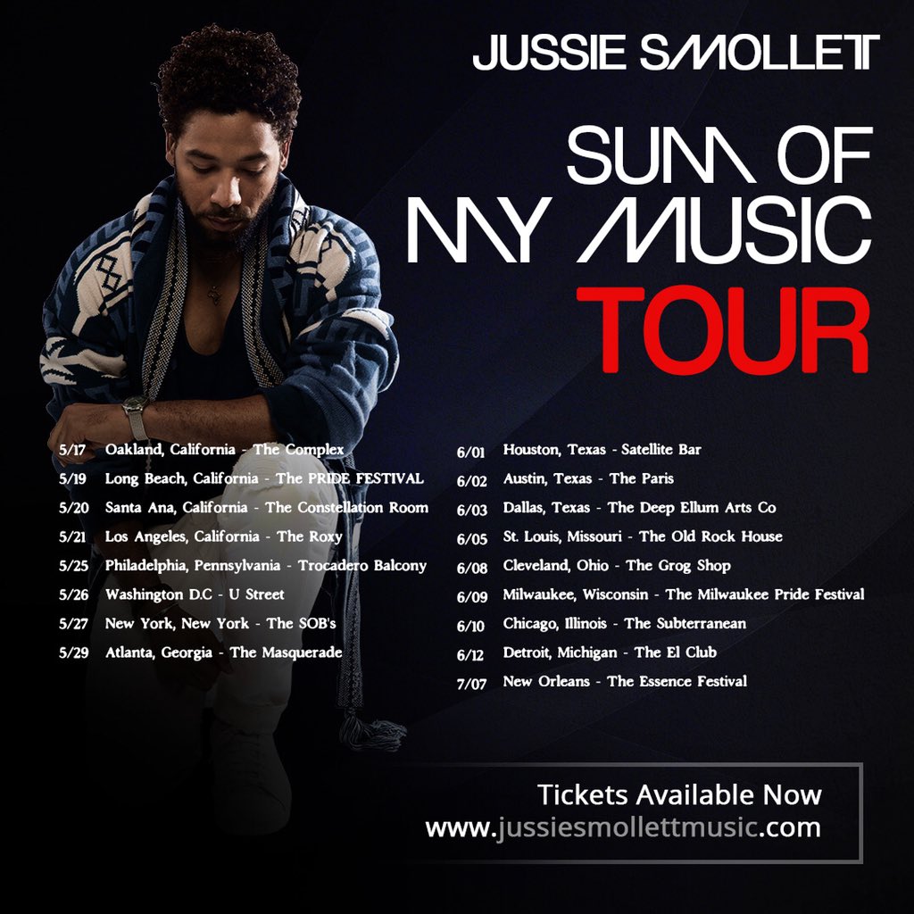 JussieSmollett's tweet photo. Going to sleep. Flight in 4 hours 2 NYC. In meantime y’all grab ur tix to our #SumOfMyMusicTour at https://t.co/JKIoVTdRyy co-starring my babies @junesdiary &amp; @victoryboyd starting May 17 in #Oakland and going across country. Tix are only $20.00. See y’all there. Pass it around🖤 https://t.co/GFGjbygvTg