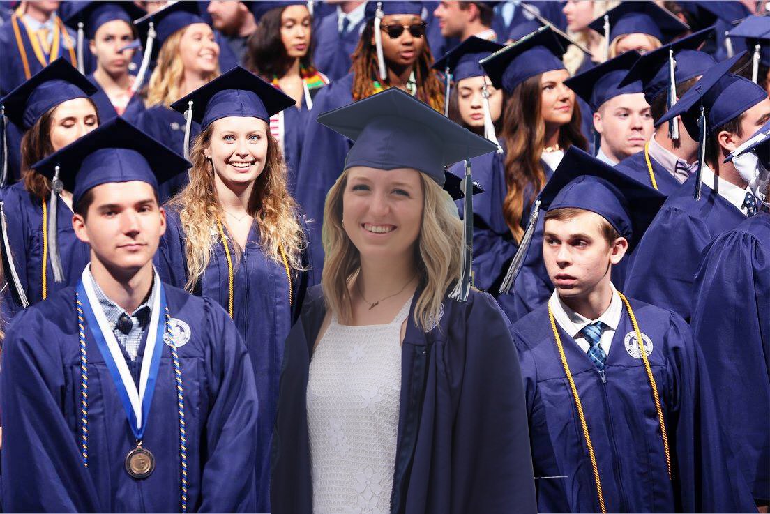 PaulFritschner's tweet photo. So @lizzymarie_b texted me that she didn’t make it in any of the official graduation pictures.

I don’t know but this girl looks familiar???? https://t.co/htzbDBLCGH