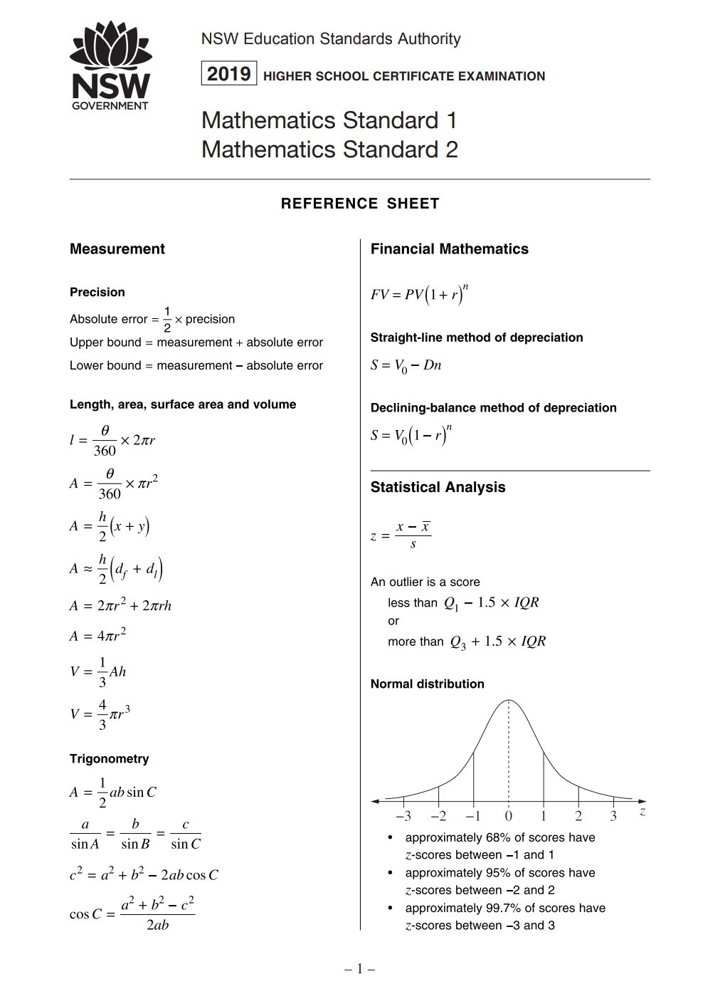 Jackie Blue On Twitter The Mathematics Standard 1 And 2 Reference Sheet Has Been Released Https T Co Bdqcrozv2u Https T Co 6s7c21ikrm Twitter