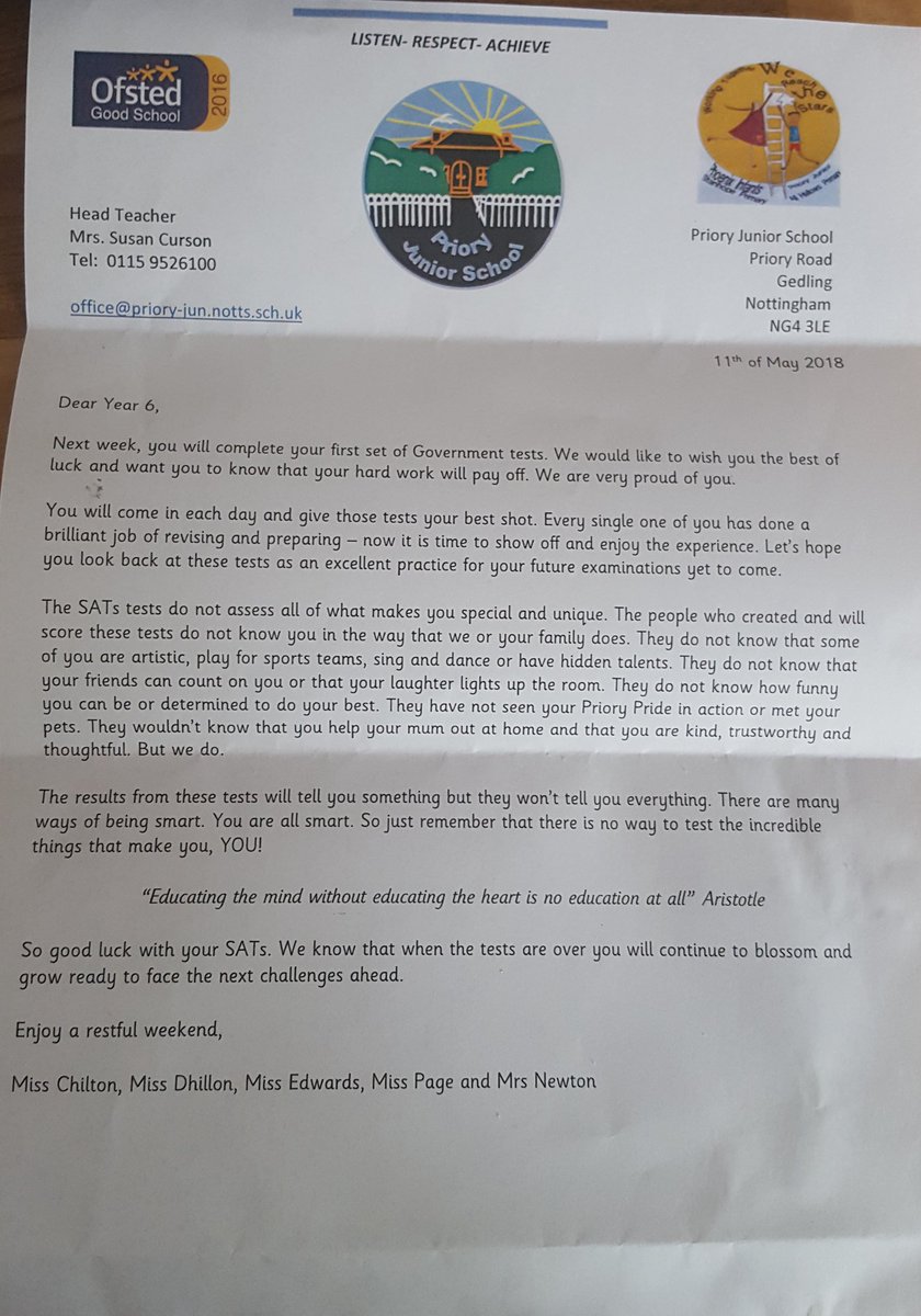dani_etch's tweet image. My son received this letter as hes due to sit his SATs this week. Not gonna lie.. it choked me up! #SATsWeek #SATs #Year6 #amazing #inspirational #pride