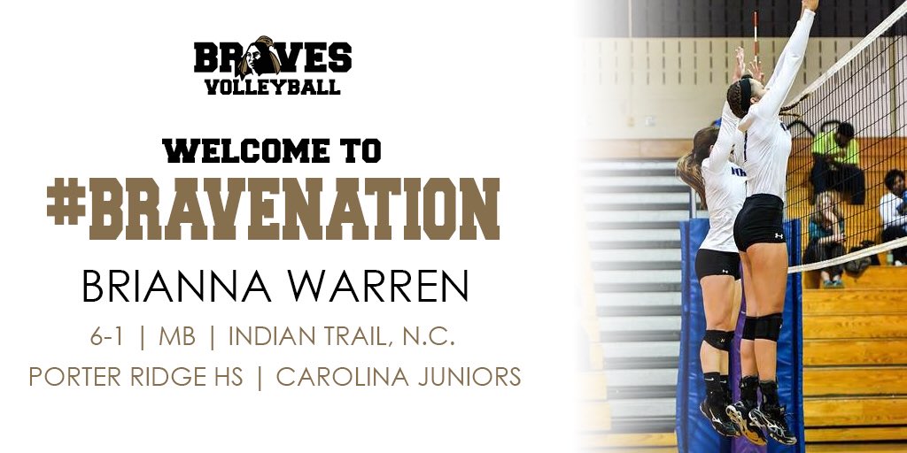 UNCP_Volleyball's tweet photo. Welcome future Brave, Brianna Warren! We are excited to have you join #BraveNation! https://t.co/MZOmjNZAkP