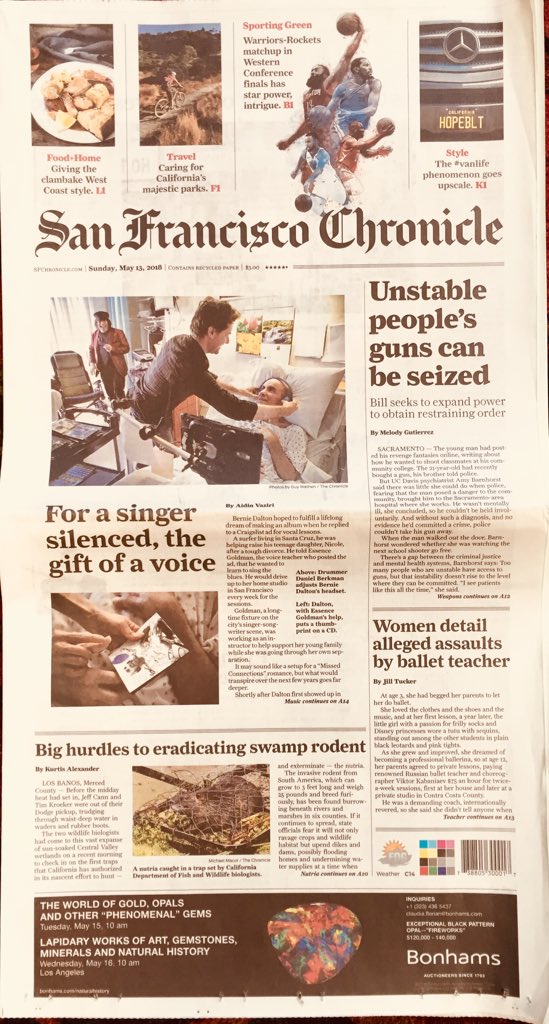 essencelive's tweet photo. Bernie &amp; The Believers are on the front page of the SF Chronicle’s Sunday paper today! With all the pressing issues in the world how powerfully amazing is it that my hometown newspaper would devote it’s front page to Bernie’s inspiring story behind the music!  #blownaway #believe https://t.co/5fCP7SRIL0