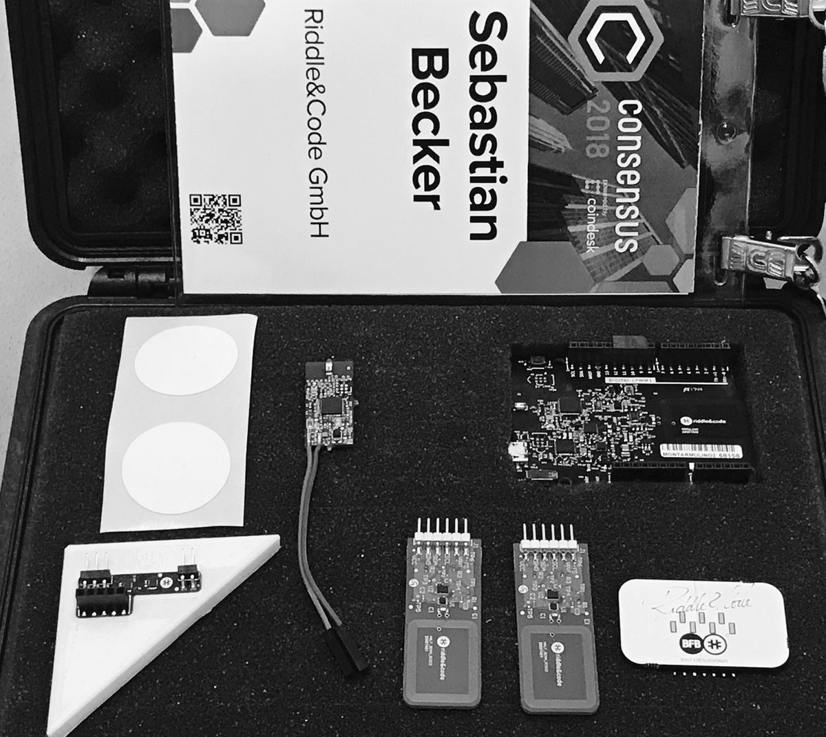 sabecker's tweet photo. All set for #Consensus2018 - visit #RiddleAndCode at Deloitte’s booth #105 if you’re interested in #blockchain hardware interfaces. https://t.co/kCKkxUpFjA