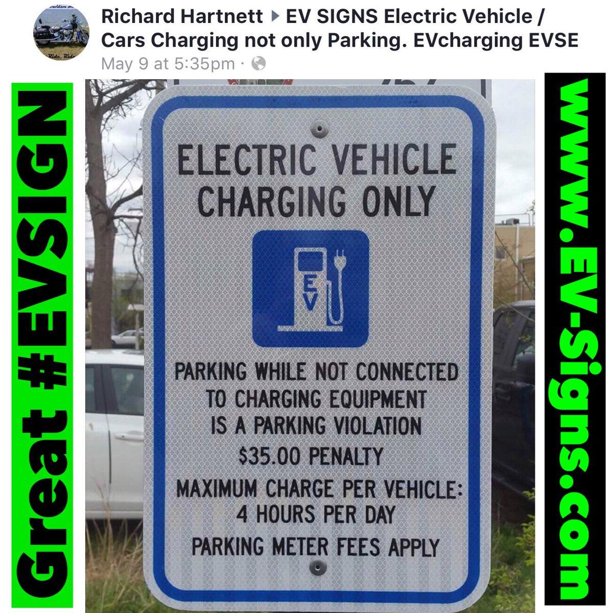 evsigns's tweet photo. A properly written #EVsign will say “Charging” instead of “Parking” - Remember, It is not #Parking - It is #EVcharging - Like the #EVguidelines suggest, You #PlugIN You #FillUP and you Move ASAP.  #TeslaModel3 #Tesla #TeslaLife #BMWi3 #NissanLeaf #ElectricCar #ElectricVehicle https://t.co/JMcXQM4WuC