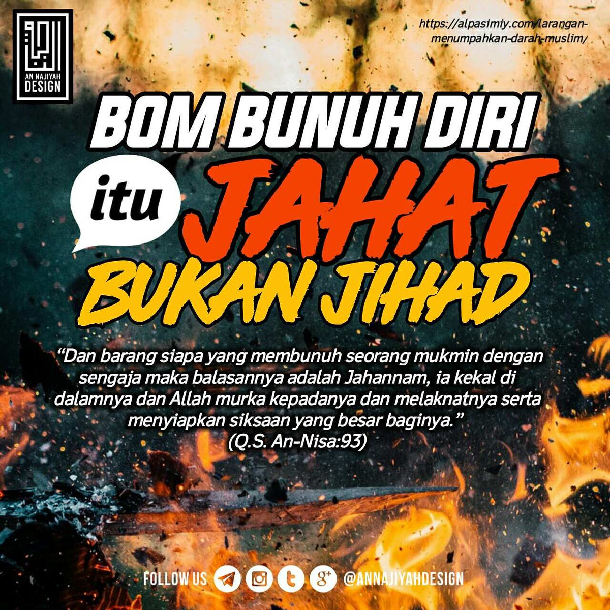 BOM BUNUH DIRI ITU JAHAT BUKAN JIHAD
#teroris #LawanTerorisme #jihad #yuktaklim #KamiBersamaPOLRI #posterdakwah #postersalafy #annajiyahdesign #manhajsalaf #salafy #ahlussunnah
Follow <a href="/anNajiyahDesign/">annajiyahdesign</a>