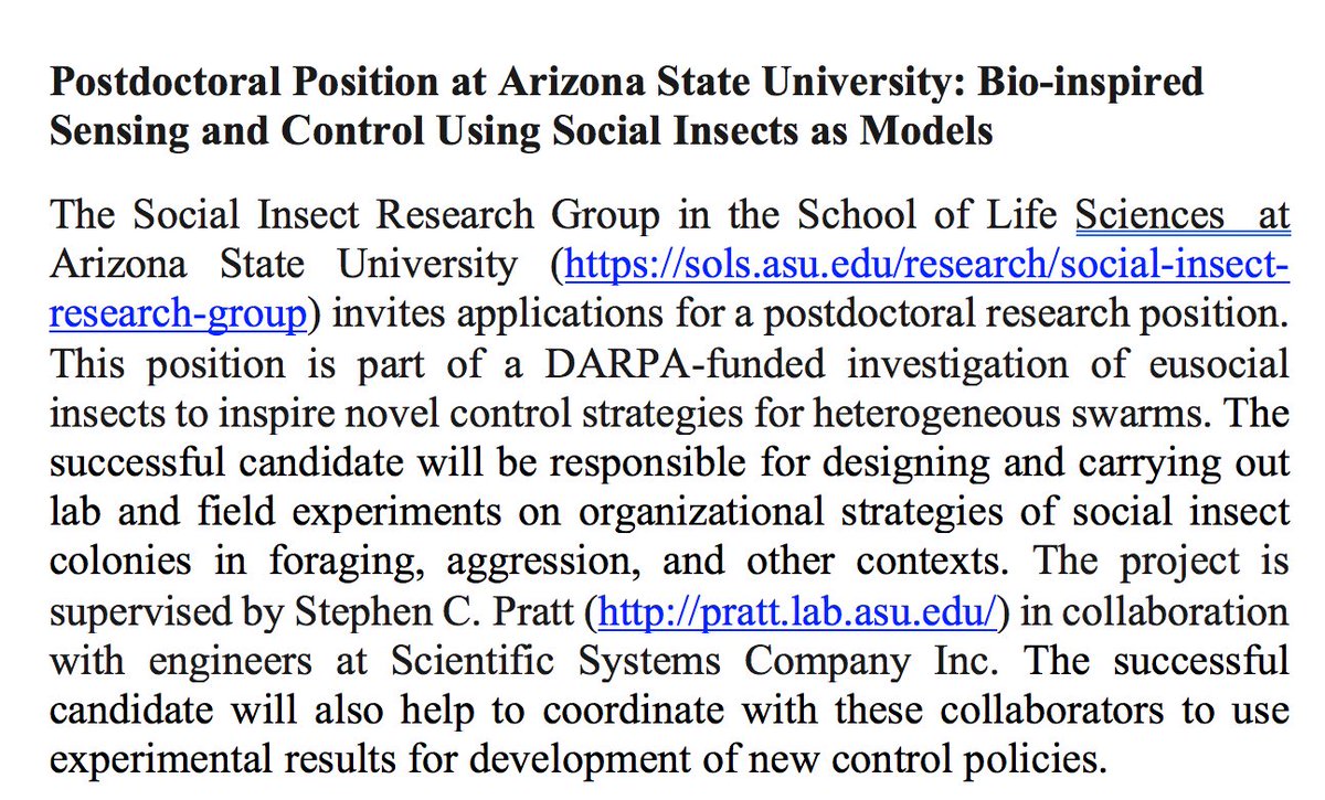 Postdoc opportunity on social insect behavior and bioinspired design. Please retweet!
sols.asu.edu/sites/default/…