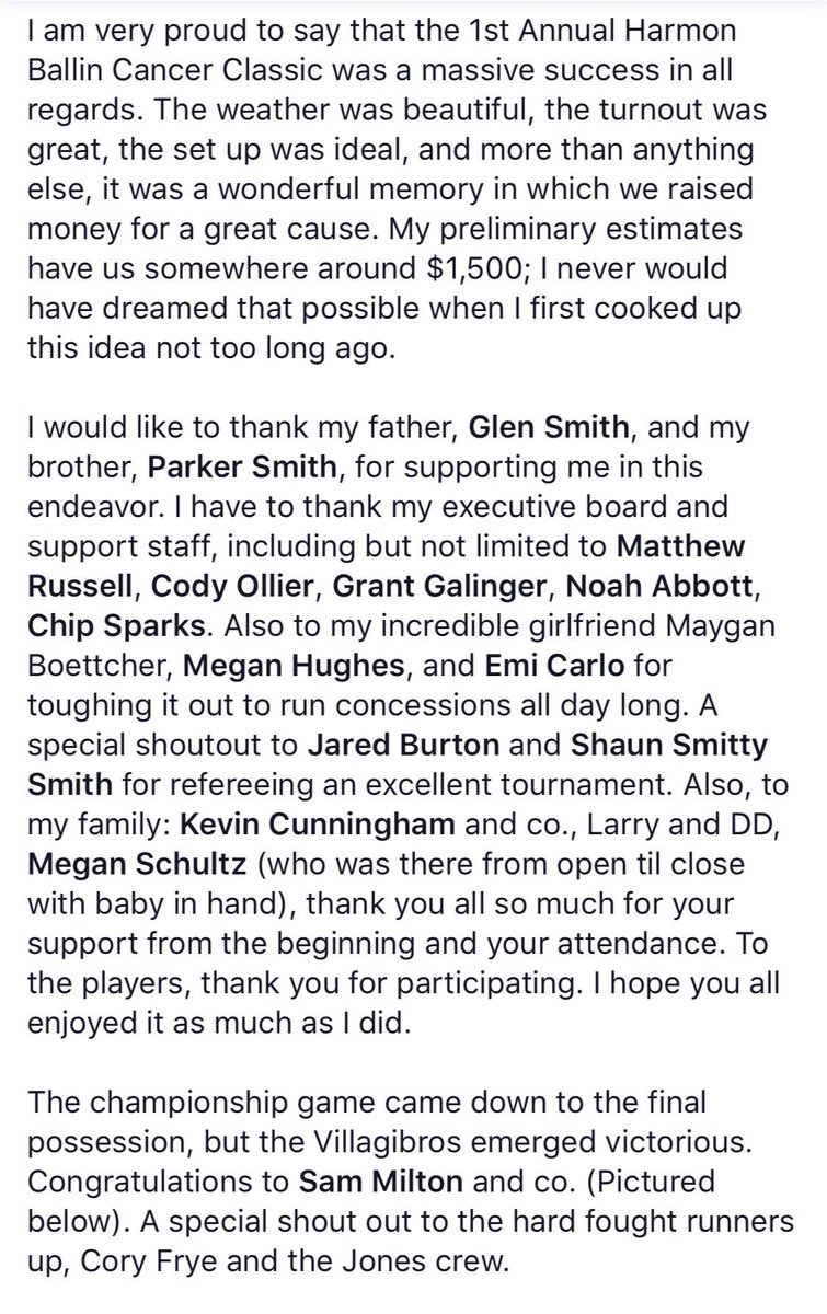 pg_creative7's tweet photo. My final comments on this year’s Harmon Cancer Classic: to all involved, thank you. Over $1,500 dollars raised. Truly remarkable. https://t.co/Uey7PtpYwM