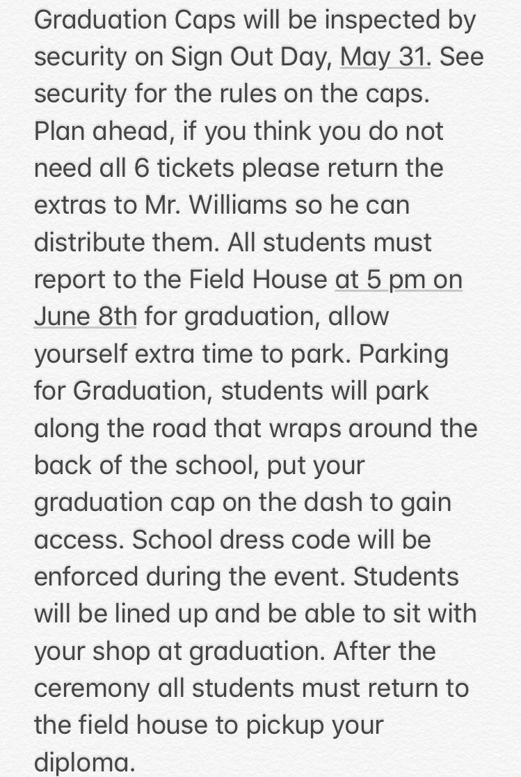 GNBVT_2018's tweet photo. 🎓 Here’s some more info on Graduation. See the last tweet for more, details on guest parking will follow. See me or Mr. Williams with any questions 🐻🔰 https://t.co/E0lXrUOFbW