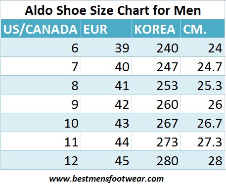 Mens Footwear Size Chart