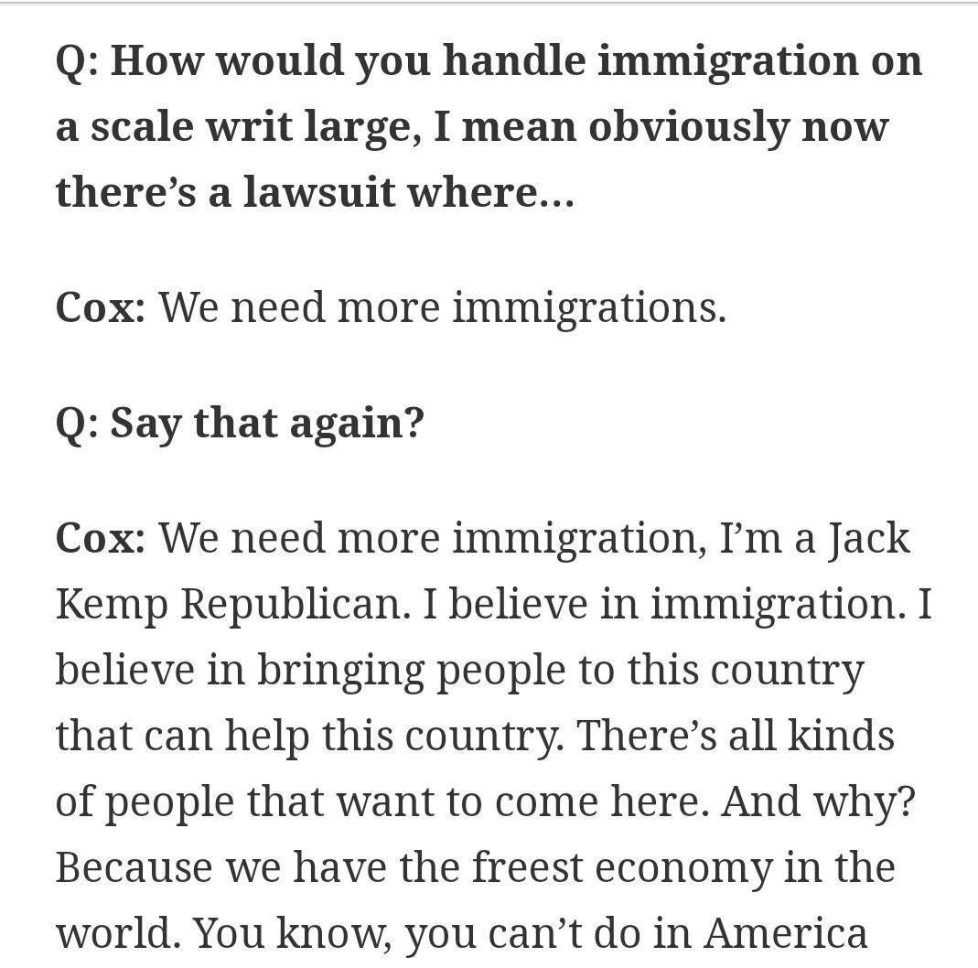 LuvRedWhiteBlue's tweet photo. #LyinCox is a RINO!! He wants more immigration.  #CoxSucker can NOT be our governor. See below👇🏼👇🏼👇🏼👇🏼 #NEVERcox #VoteTravisAllen #TravisAllen4Governor #TakeBackCalifornia #MAGA https://t.co/nE4Q1ZXiWi