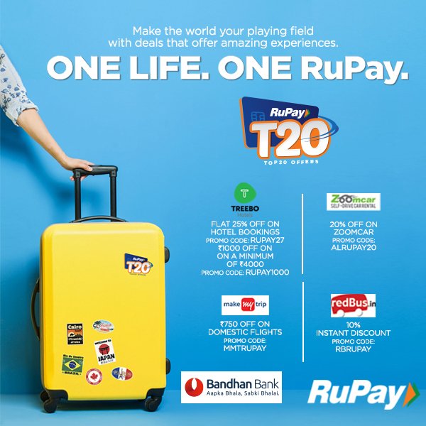bandhanbank_in's tweet image. Grab the best deals and travel to destinations on your checklist with these amazing offers on your Bandhan Bank RuPay Card. #RuPayT20 #OneLifeOneRuPay #BandhanBank