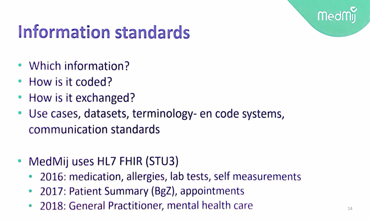 realworldhl7's tweet photo. #Live #HL7WGM @margobrands2 "At @MedMij #HL7 #FHIR used as core of #HITstd data #eHealth exchange for patient-centered, personal health record (#PHR)." https://t.co/H5Y1xBDINk