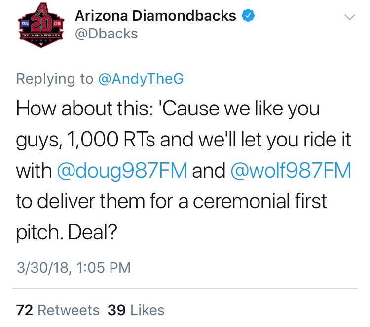 AndyTheG's tweet photo. So much Bullpen Cart love this week so time for a last gasp effort to hitch a ride

So @Dbacks, if you add up ALLLLLL the retweets from my cart-related tweets (these 4 make 970 plus there’s RT’s here and there on other related tweets) then I’ve reached 1,000. #MissionAccomplished https://t.co/NtsuhrlzwH