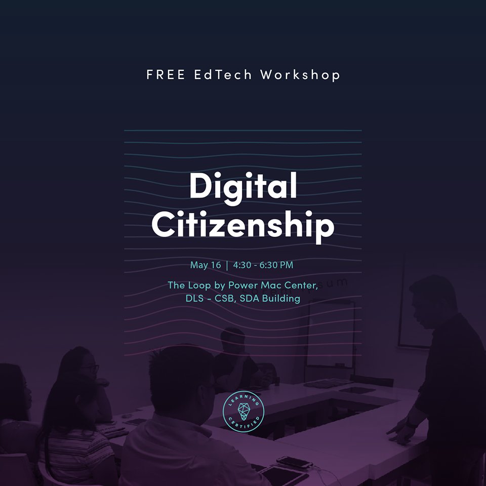 jimtuscano's tweet photo. Hey everyone! I will be leading a Digital Citizenship Workshop at The Loop by Power Mac Center at DLS-CSB, SDA Building on May 16 (Wednesday, 4:30-6:30 pm) #Tech4Good #FreeEdTechWorkshop #EdChatPh https://t.co/6RbwY2HURM