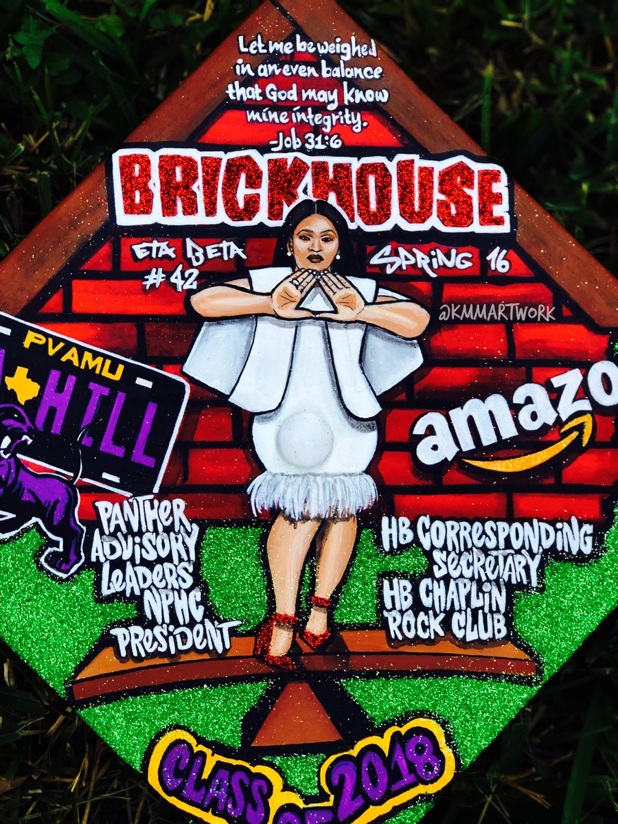 kmmayo439's tweet photo. “She’s a BRICK....HOUSE!” Graduation Cap ❤️ #ilovemydst #EtaBetaMade #kmmartwork #pvamu https://t.co/nFnwhM1lfe