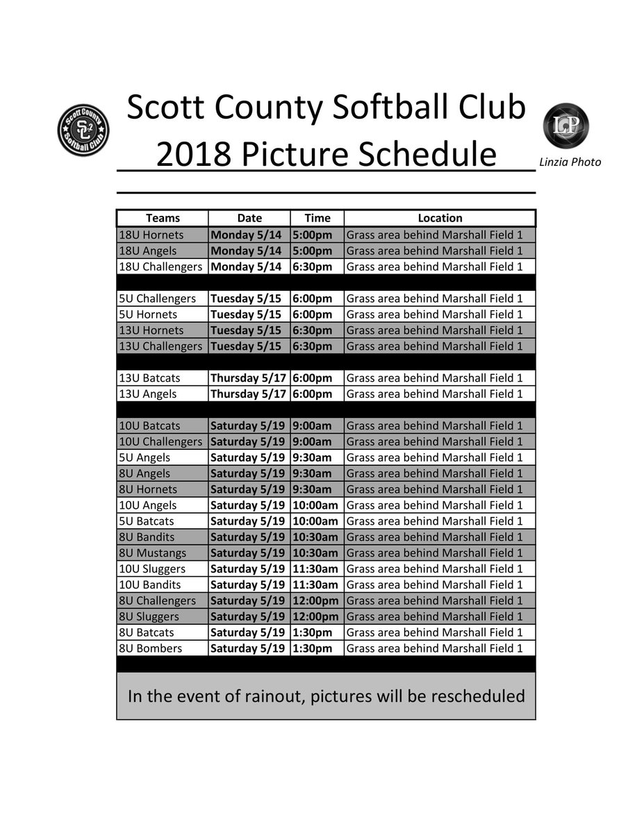 Team Picture Schedule for the Spring Season