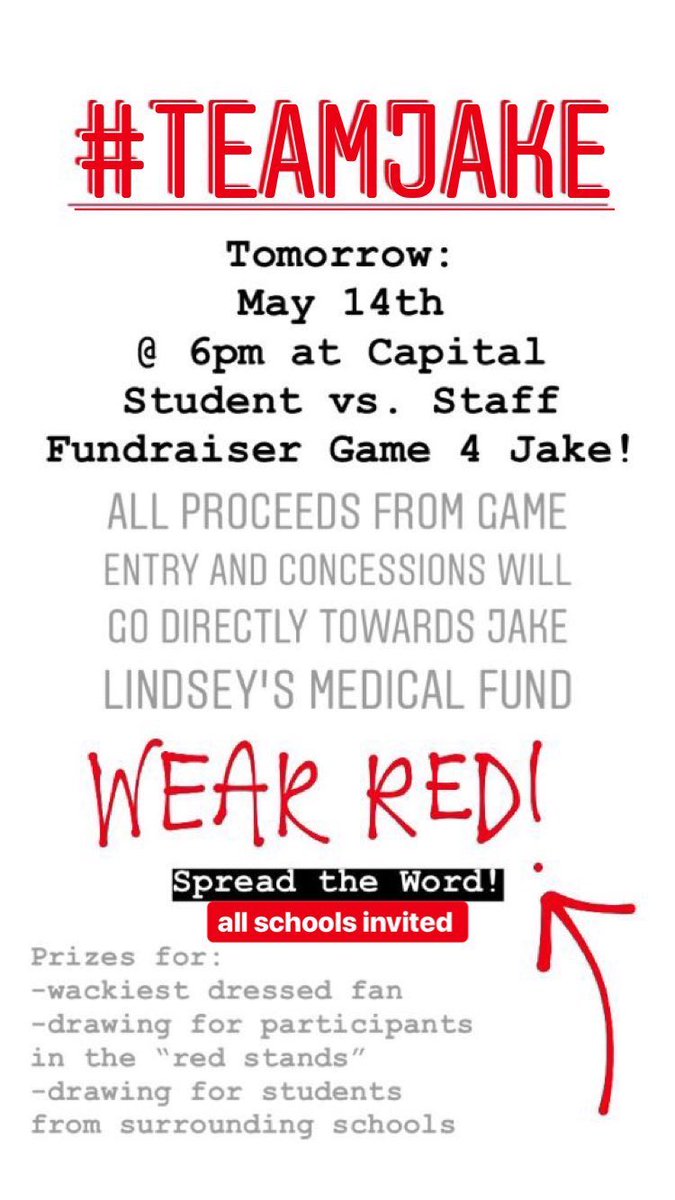 patztaskforce15's tweet photo. PATRIOTS! Tomorrow night there is a fundraiser for Jake Lindsey, a student at Capital who needs a bone marrow transplant. It would mean so much if we had a ton of Centennial students there. Come support Jake at Capital tomorrow night at 6! Spread the word! #teamjake https://t.co/8AfQyuCbWs