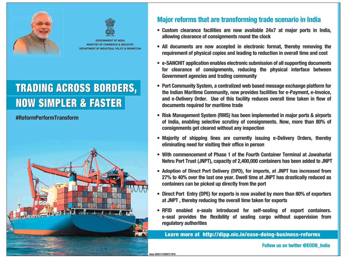 EODB_India_GoI's tweet image. Trading across borders is now simpler and faster #Indiameansbusiness #EaseofDoingBusiness #ReformPerformTransform