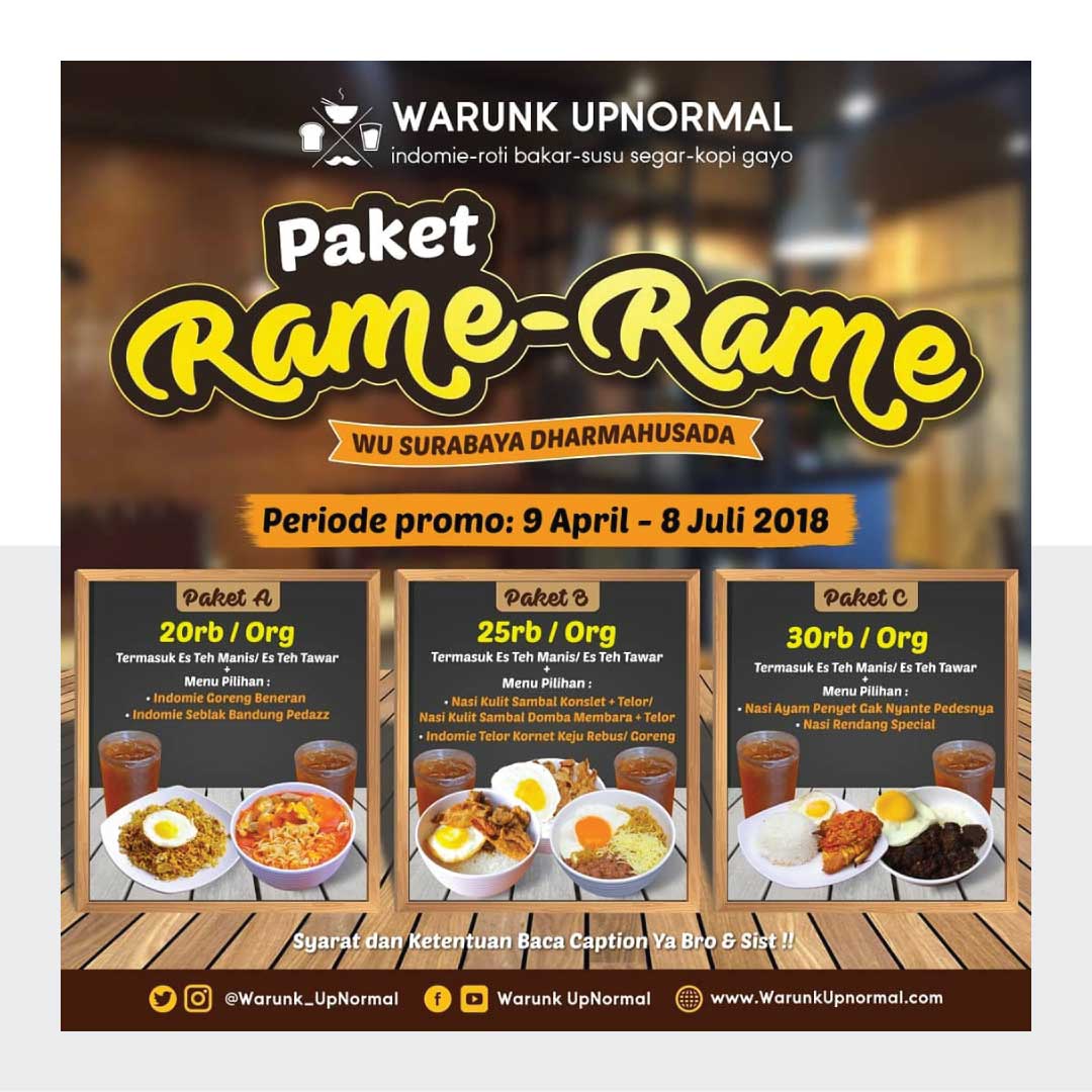 GetDiskon's tweet image. Paket 20Ribuan di Warunk Upnormal!
.
Nikmatin makan hemat di Warunk Upnormal Dharmahusada!
Berlaku setiap hari, so ajak temen - temenmu!
.
#getdiskon #promo #warunkupnormal #surabaya