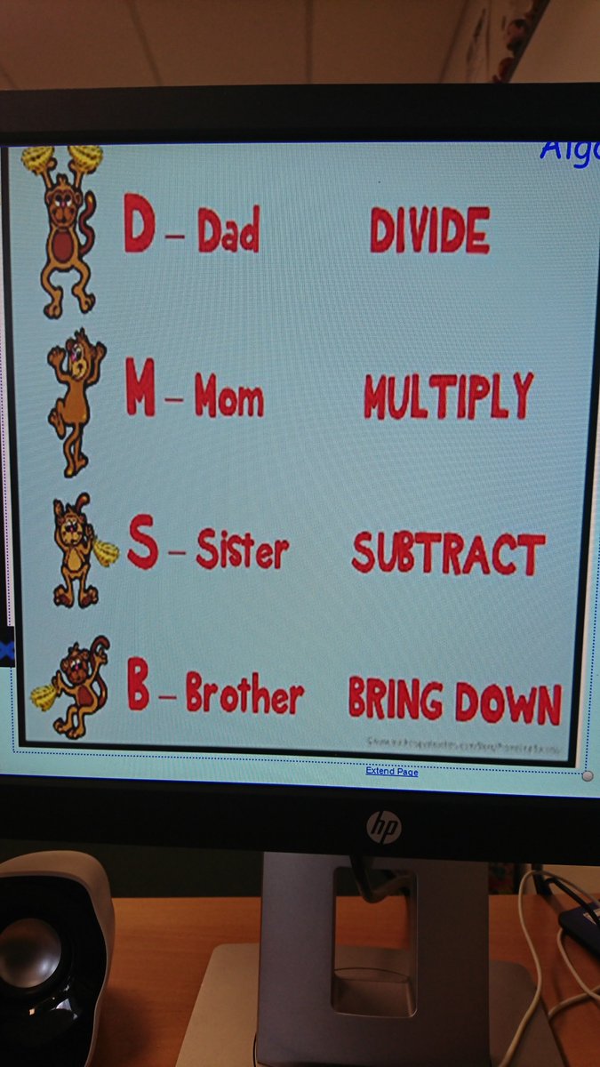 I had major Maths anxiety before todays Year 6 lesson on 'Long Division'.  This mnemonic device really helped me (and the kids) keep the steps in order. #acuedu_p