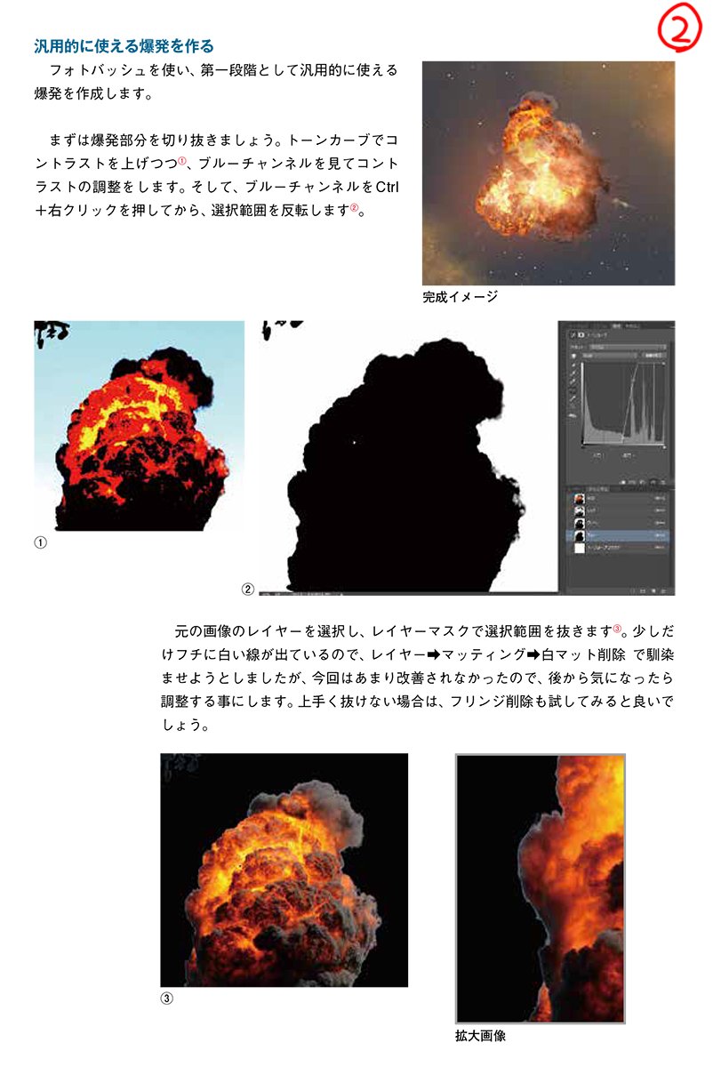 Yuta Otani 大谷勇太 技術本に書かれている 汎用的に使える爆発の作り方を紹介します まずは爆発のベースを作り 次のステップとしてメインにも使える爆発を作る方法 を解説しています フォトバッシュとレタッチで作成 戦闘シーンイラストの描き方