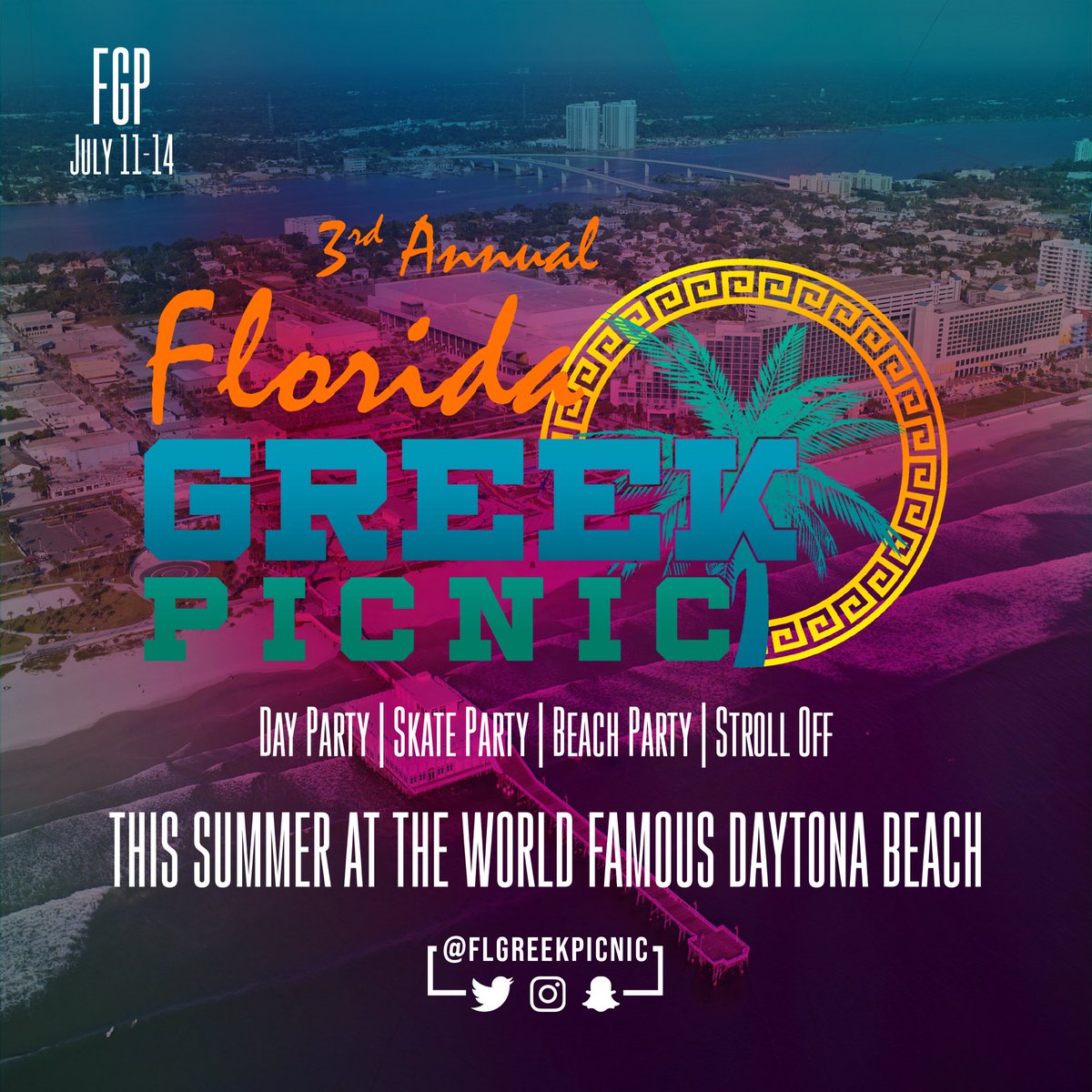 FLGreekPicnic's tweet photo. 🚨Come out and enjoy the experience with us! #FGP a weekend you don’t want to miss.🚨
🌴 #ALLROADSLEADTODAYTONA 🌴#flgp18 #floridagreekpicnic18 #floridagreekpicnic #fgp18 #fgp #itsdifferent @flgreekpicnic #flgp #fgp18 #fgp PLUG IN THE DATES ‼️JULY 11-14,2018‼️ https://t.co/HAwGKk4KCX