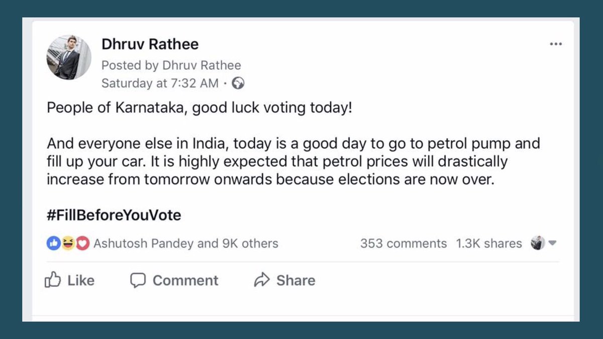 dhruv_rathee's tweet photo. As expected, Petrol has increased and Diesel prices have increased today to an all time high! 

Hope you listened to me on day of Elections. Our Jumlebaaz government had held off the price for 19 days in a row all over India, just so they got better chances in elections. https://t.co/bVDRPt5MbN