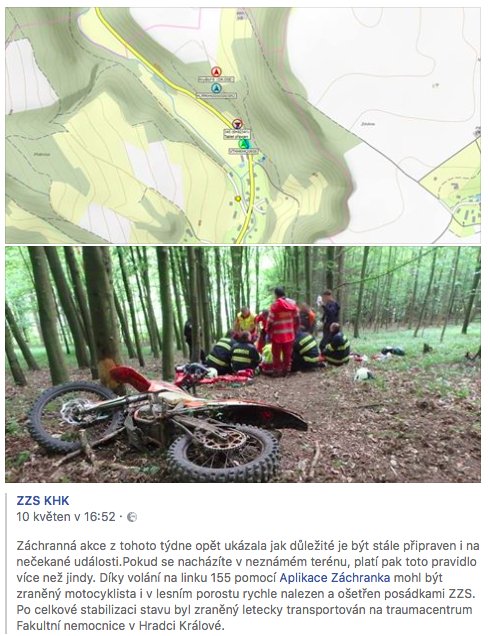 Zachranka_App's tweet photo. Záchranná akce #ZZSKHK z minulého týdne - zraněného motocyklistu našli v lese záchranáři rychleji díky volání ze @Zachranka_App . Ať už jdete kamkoliv, mějte aplikaci u sebe. #budpripraven #prozivot #zachrankaapp https://t.co/uh9R2jR1E5
