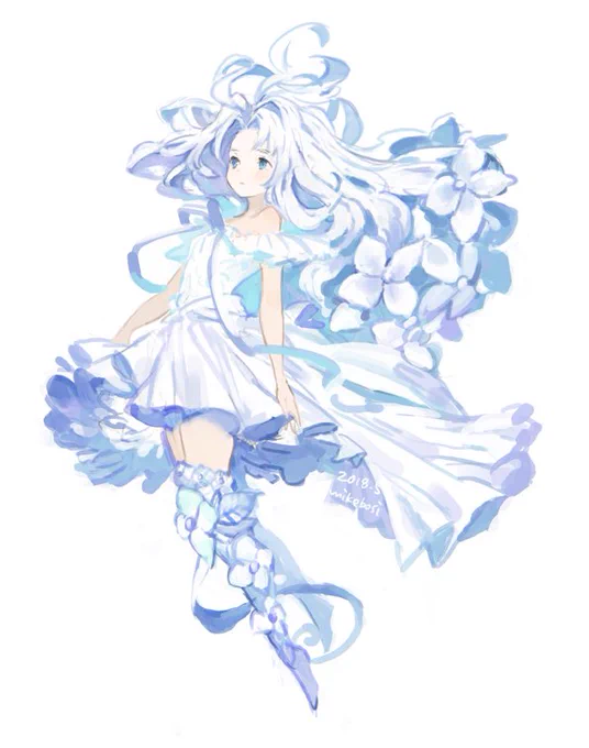#一番目にリプきた花を擬人化して二番目にリプきた花の色の瞳にして三番目にリプきた花の花言葉に沿った性格のキャラ作る 1アジサイ2ネモフィラ3彼岸花でした! 