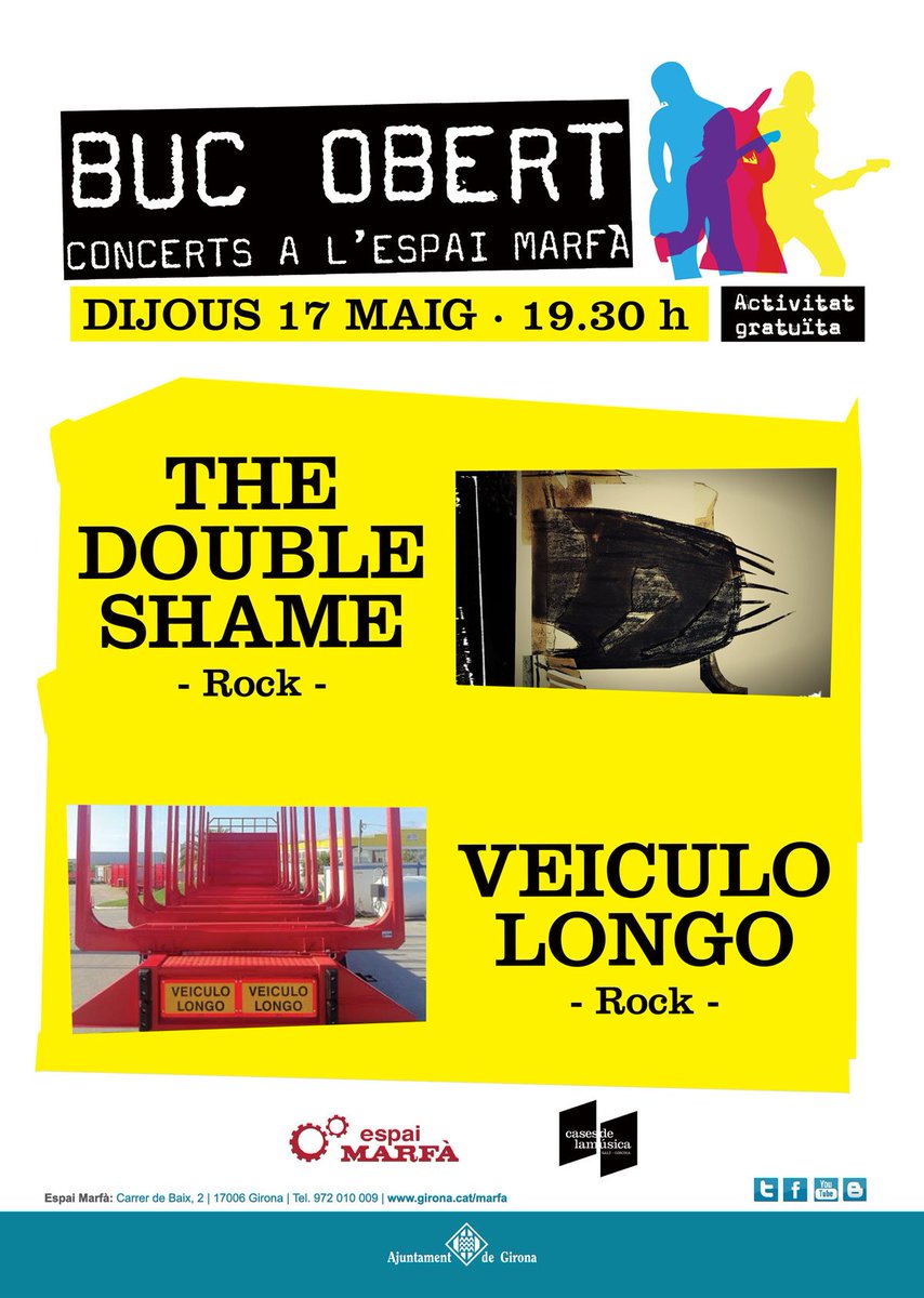 LaMarfamusica's tweet photo. Activitats d'aquesta setmana:
Dj 17/05/18: #BucObert amb @thedoubleshame & Veiculo Longo. Concert gratuït
Ds 19/05/18: Taller · https://t.co/WncU4auIgt · Cal inscripció prèvia. Últimes places! #LiveMusic #Concert #Girona #mestres @cultura_gi @educacio_gi @casamusicagi https://t.co/ukSO2uVSwr