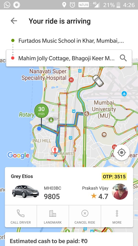 RhythmmiC's tweet photo. Local ride waiting time is 30 min. minimum.
Keep it up Ola.
Driver cancelled the ride looking at the waiting time.
@bhash
@Olacabs @ola_supports @ola https://t.co/A9VR6qMxHf
