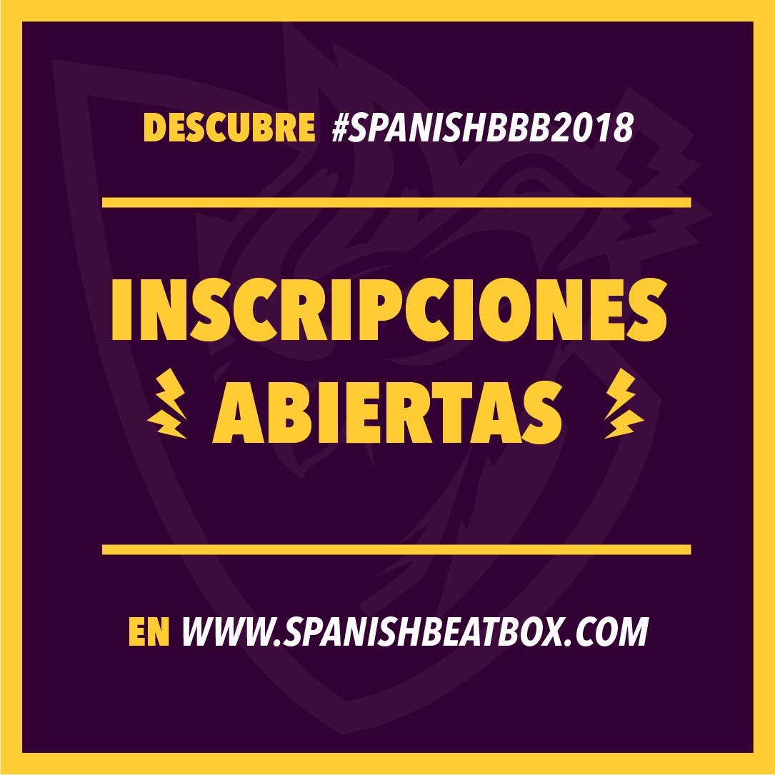 Spanish_Beatbox's tweet photo. ⏱ ¡Empieza la cuenta atrás! ⏱

📲 Entra en nuestra web y descubre #SpanishBBB2018

📝 Inscríbete en https://t.co/De2y691Xrc

➡️ Toda la info en https://t.co/EB1L085IbS https://t.co/Fy9cucDMoN