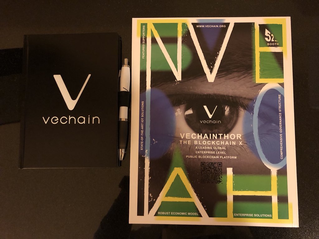 unfinished_kek's tweet photo. VeChain pad and pen, magazine cover in the hands of every guest of Consensus 2018. #GoVeChain https://t.co/3m1M4TKwWu