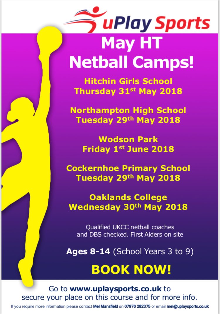 uPlaySportsUK's tweet photo. May Half Term 2018 Netball Camps now open to book! ❤️🏐 https://t.co/Ea2873d2IQ