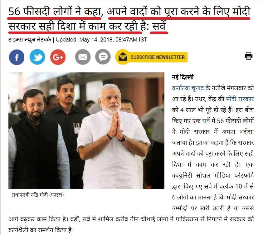 Gitanjali_DS's tweet photo. 56 फीसदी लोगों ने कहा, अपने वादों को पूरा करने के लिए मोदी सरकार सही दिशा में काम कर रही है: #सर्वे
#WeLoveModi
#ModiForMyIndia
#ModiFor2019 https://t.co/GiMpjUsJFe