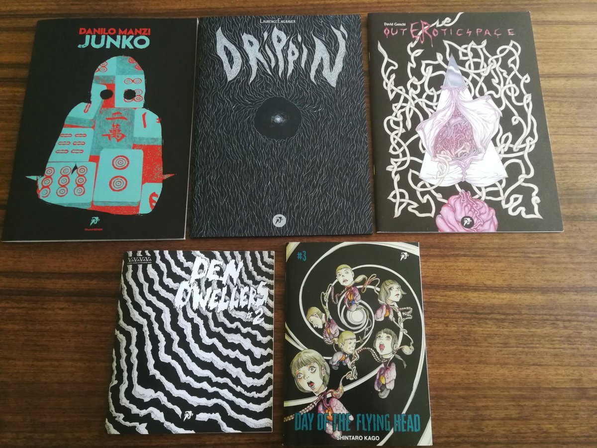 Hollow_Press's tweet photo. Hello souls! We are glad to inform you that all the new comics are available on https://t.co/KZMPmw7qVi
Day of the flying head #3 by Shintaro Kago
Junko by Danilo Manzi
OutEroticus by David Genchi &amp; Miguel Angel Martin
Drippin' By Laurence Engraver
Den Dwellers #2 by Henri Dumas https://t.co/ilmEju0aaA