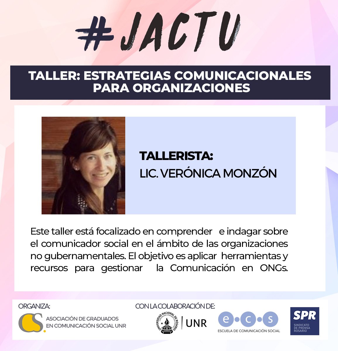 GraduadosCSUNR's tweet photo. Ya llega una nueva #JACTU ! (Jornada de Actualización para Graduados en Comunicación)
🗓 Viernes 18/05
🕒 16 a 20 horas.
🏠 En el Sindicato de Prensa Rosario
Actividad gratuita. Se entregan certificados
⬇ Conocé a nuestras talleristas e inscribite : https://t.co/mgYtXiU0d5 https://t.co/9q1myYygQw